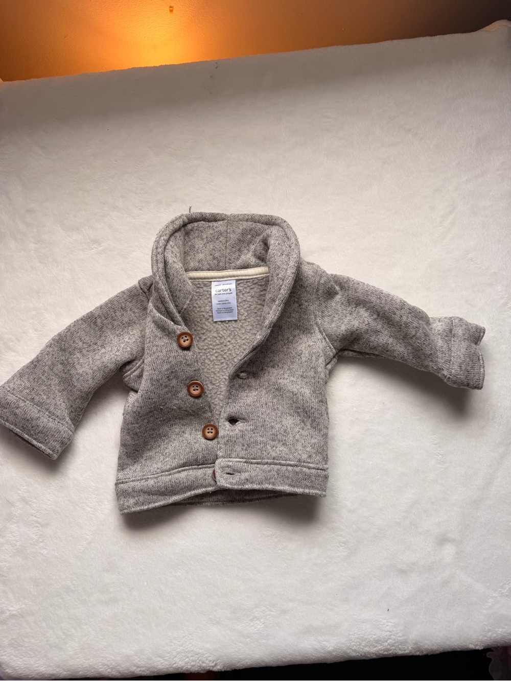 Carter's Gray Fleece-Lined Infant Jacket with Cream Trim
